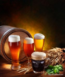 Beer 14 Still Life with a keg of beer and draft beer by the glass.